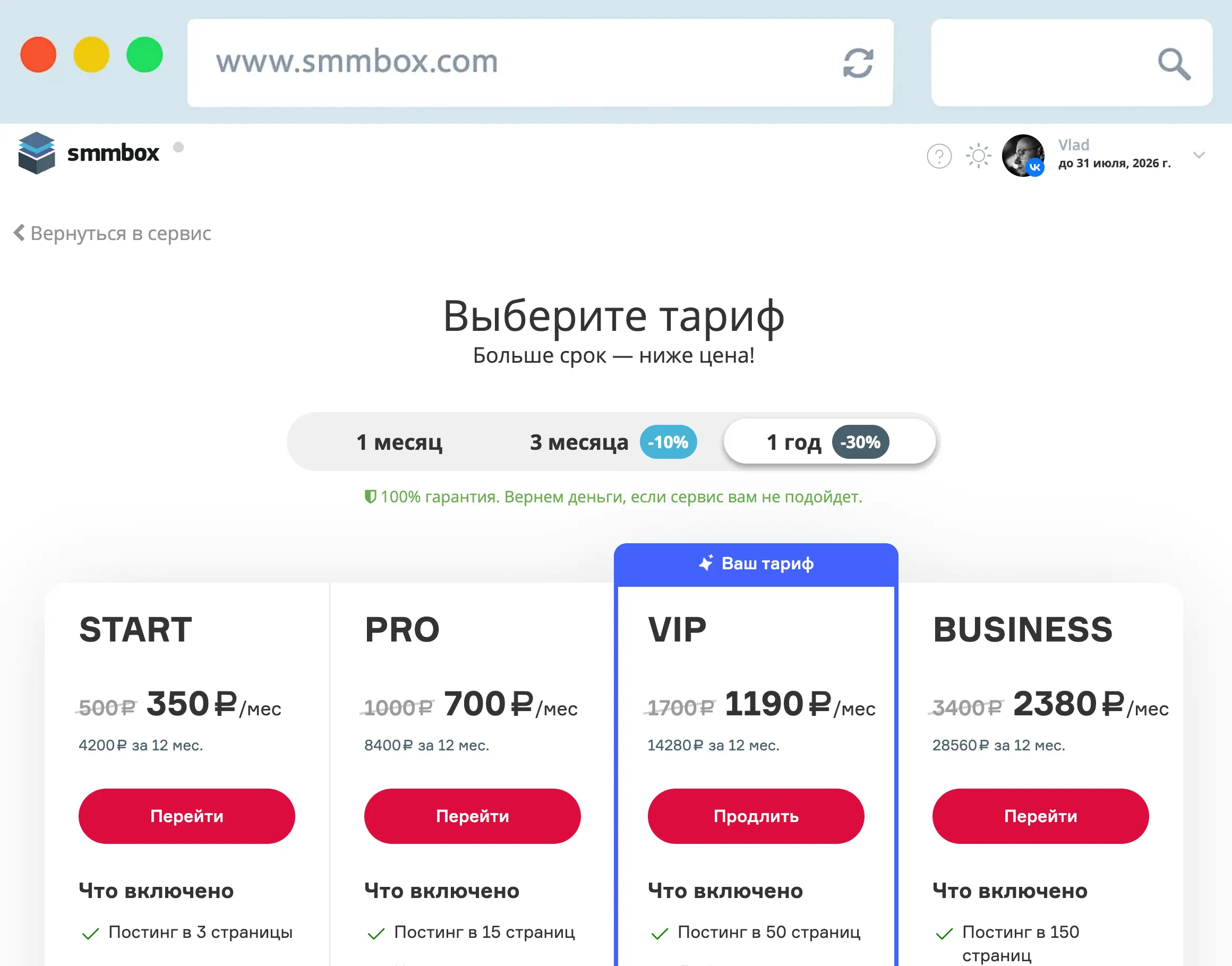Тарифы в SmmBox